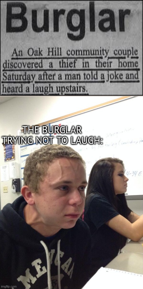 Mission failed | THE BURGLAR TRYING NOT TO LAUGH: | image tagged in hold fart,burglar,news,why are you reading this,stop reading the tags,just stop | made w/ Imgflip meme maker