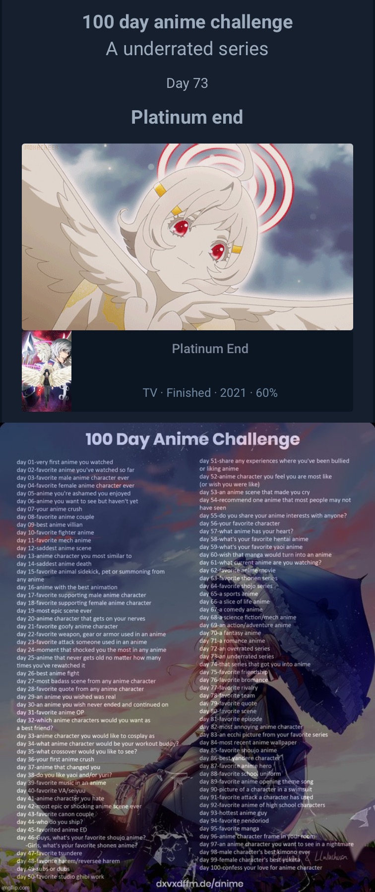 image tagged in 100 day anime challenge | made w/ Imgflip meme maker