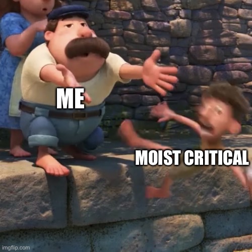 Man throws child into water | ME MOIST CRITICAL | image tagged in man throws child into water | made w/ Imgflip meme maker