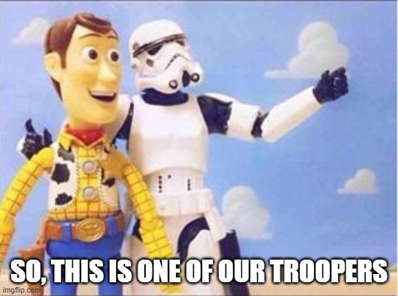 Stormtroopers, Stormtroopers everywhere | SO, THIS IS ONE OF OUR TROOPERS | image tagged in stormtroopers stormtroopers everywhere | made w/ Imgflip meme maker