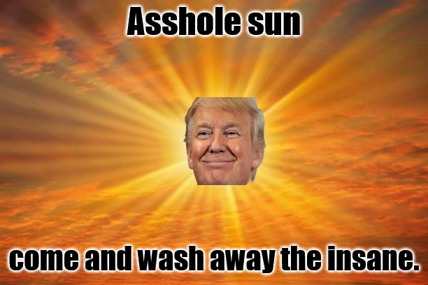 A$$hole Sun | Asshole sun; come and wash away the insane. | image tagged in sunshine,donald trump | made w/ Imgflip meme maker