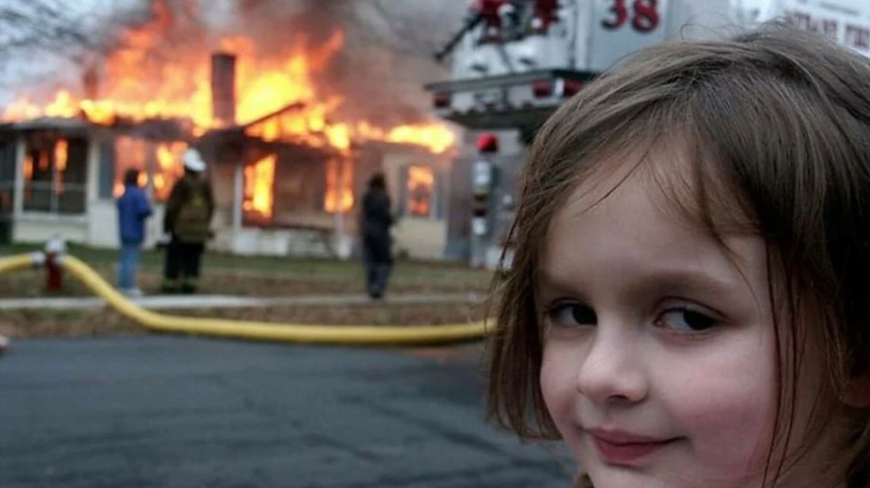 Girl with burning house Blank Meme Template