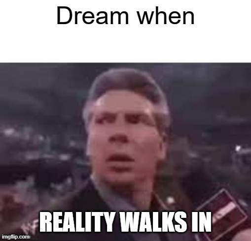 Dream meme | Dream when; REALITY WALKS IN | image tagged in x when x walks in,dream,reality | made w/ Imgflip meme maker