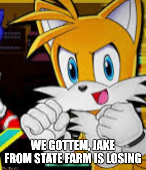 we got dis tails | WE GOTTEM, JAKE FROM STATE FARM IS LOSING | image tagged in we got dis tails | made w/ Imgflip meme maker