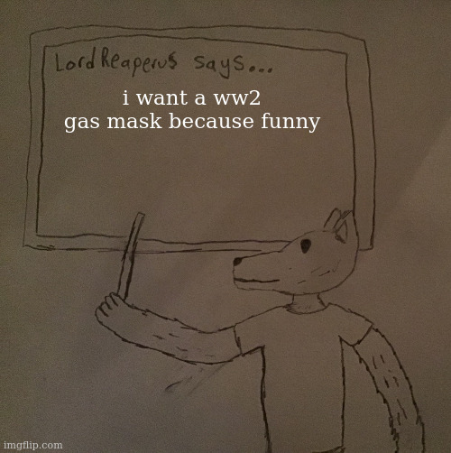 LordReaperus says | i want a ww2 gas mask because funny | image tagged in lordreaperus says | made w/ Imgflip meme maker