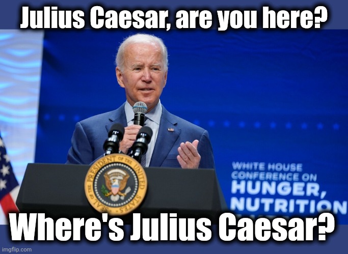 Senile creep: I don't see dead people, yet | Julius Caesar, are you here? Where's Julius Caesar? | image tagged in memes,joe biden,jackie walorski,julius caesar,senile,dead people | made w/ Imgflip meme maker