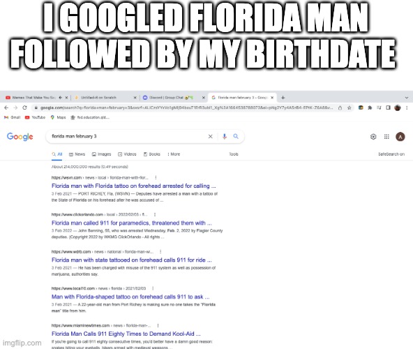 jeesus |  I GOOGLED FLORIDA MAN FOLLOWED BY MY BIRTHDATE | image tagged in florida man | made w/ Imgflip meme maker