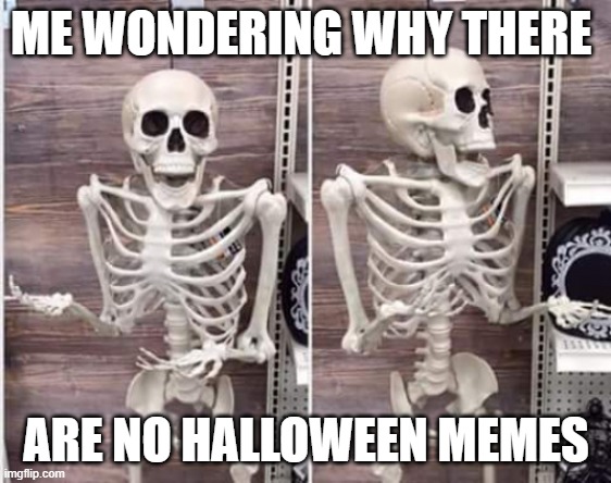 Very Creative Title | ME WONDERING WHY THERE; ARE NO HALLOWEEN MEMES | image tagged in funny,halloween | made w/ Imgflip meme maker