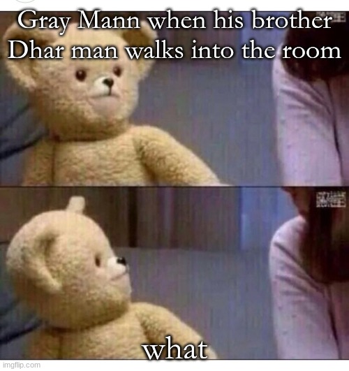 get it? | Gray Mann when his brother Dhar man walks into the room; what | image tagged in wait what | made w/ Imgflip meme maker