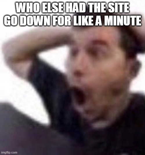 omfg | WHO ELSE HAD THE SITE GO DOWN FOR LIKE A MINUTE | image tagged in omfg | made w/ Imgflip meme maker
