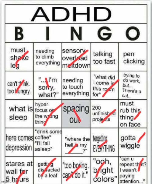 As an ADHD pianist, I never stop moving my hands | image tagged in adhd bingo | made w/ Imgflip meme maker