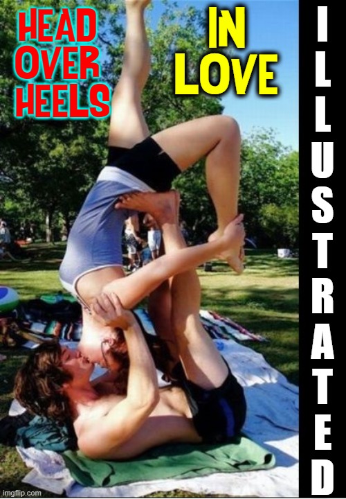 Sometimes, just saying it is not enough! | I
L
L
U
S
T
R
A
T
E
D; IN
LOVE; HEAD
OVER
 HEELS | image tagged in vince vance,head over heels,in love,acrobatics,memes,dream girl | made w/ Imgflip meme maker