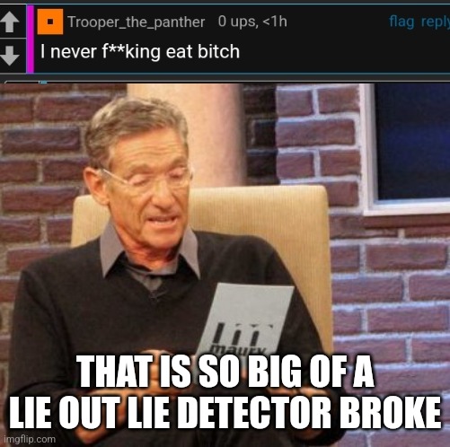 Maury Lie Detector | THAT IS SO BIG OF A LIE OUT LIE DETECTOR BROKE | image tagged in memes,maury lie detector | made w/ Imgflip meme maker