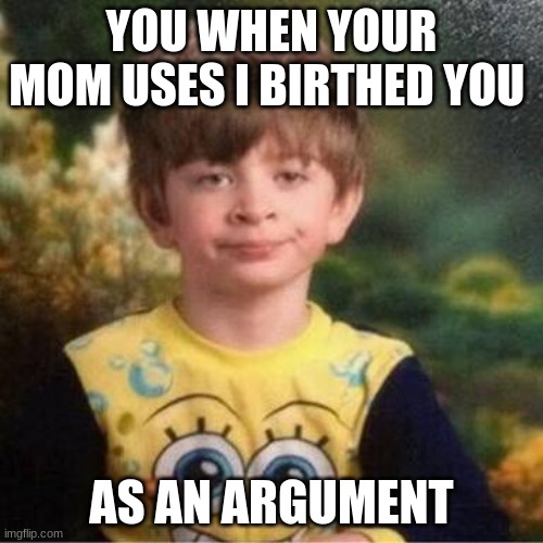 argument | YOU WHEN YOUR MOM USES I BIRTHED YOU; AS AN ARGUMENT | image tagged in pajama kid | made w/ Imgflip meme maker