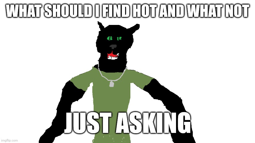 (not a retarar furry mc, thats for sure) | WHAT SHOULD I FIND HOT AND WHAT NOT; JUST ASKING | image tagged in my panther fursona | made w/ Imgflip meme maker