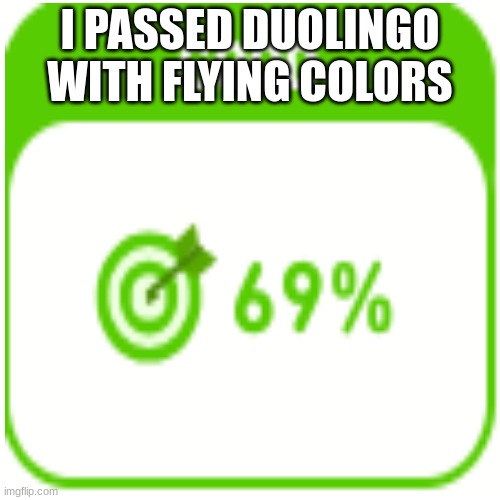 Duolingo | I PASSED DUOLINGO WITH FLYING COLORS | image tagged in duolingo | made w/ Imgflip meme maker