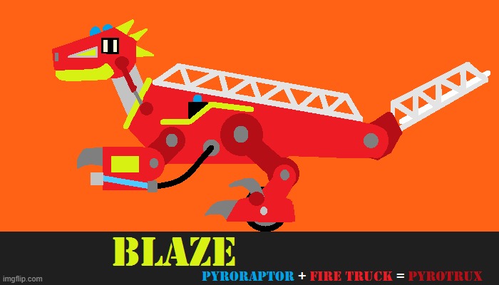 Blaze the Pyrotrux (another Dinotrux OC). He has awe claws and can shoot water from his hands | image tagged in dinotrux,netflix | made w/ Imgflip meme maker