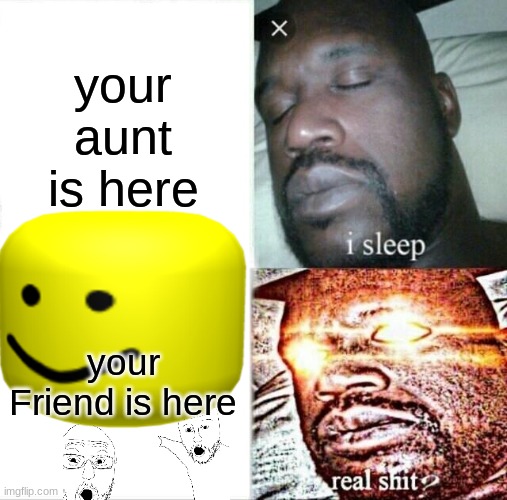 yess | your aunt is here; your Friend is here | image tagged in memes,fun,sleeping shaq | made w/ Imgflip meme maker