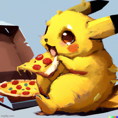 Pikachu consuming a pizza digital art (made with dalle 2) | made w/ Imgflip meme maker