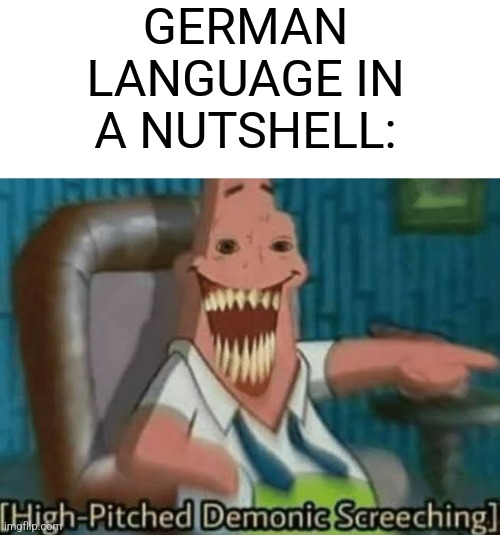 Goofy language | GERMAN LANGUAGE IN A NUTSHELL: | image tagged in high-pitched demonic screeching,memes,oh wow are you actually reading these tags | made w/ Imgflip meme maker