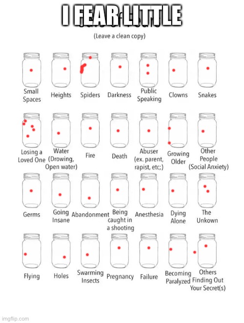 Jar of fears clear version | I FEAR LITTLE | image tagged in jar of fears clear version | made w/ Imgflip meme maker