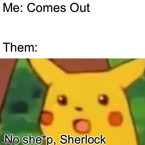 Surprised Pikachu Meme | Me: Comes Out; Them:; No she*p, Sherlock | image tagged in memes,surprised pikachu | made w/ Imgflip meme maker
