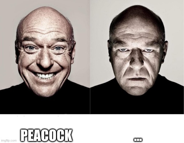 breaking bad smile frown | PEACOCK; ... | image tagged in breaking bad smile frown | made w/ Imgflip meme maker