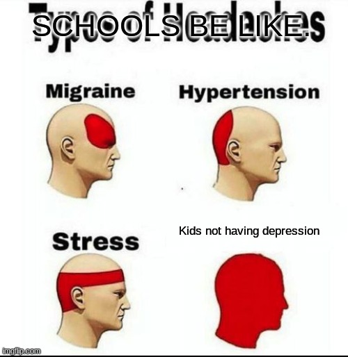 Types of Headaches meme | SCHOOLS BE LIKE. Kids not having depression | image tagged in types of headaches meme | made w/ Imgflip meme maker