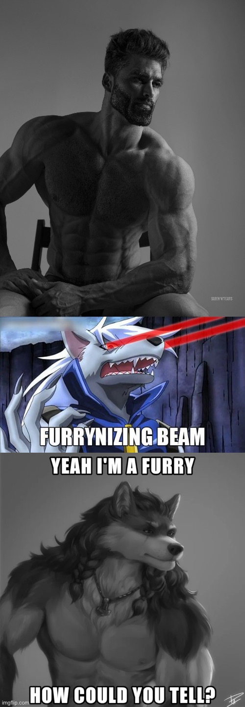 *Gigachad’s theme plays in the distance* | image tagged in giga chad,furrynizing beam | made w/ Imgflip meme maker