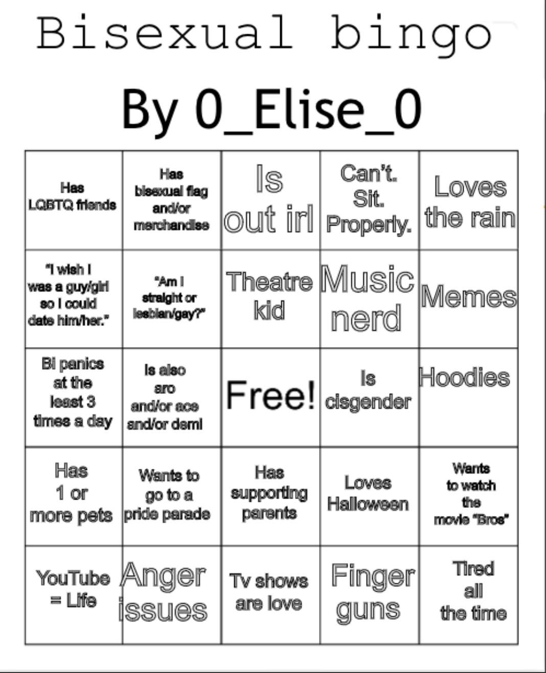 High Quality Bisexual bingo Blank Meme Template