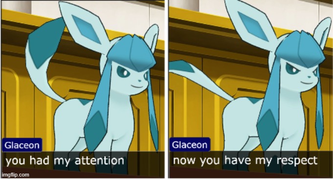 glaceon attention the respect | image tagged in glaceon attention the respect | made w/ Imgflip meme maker