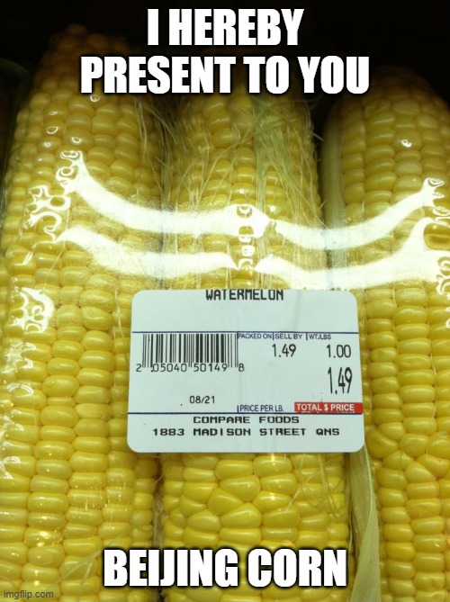 I HEREBY PRESENT TO YOU; BEIJING CORN | made w/ Imgflip meme maker