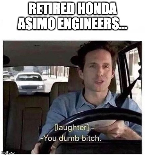 You dumb bitch | RETIRED HONDA ASIMO ENGINEERS... | image tagged in you dumb bitch | made w/ Imgflip meme maker
