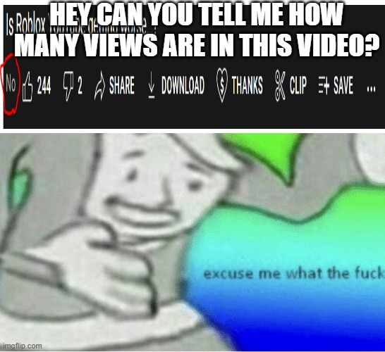 i have a broken humor |  HEY CAN YOU TELL ME HOW MANY VIEWS ARE IN THIS VIDEO? | image tagged in excuse me wtf blank template,views,funny,meme,memes,my humor is broken | made w/ Imgflip meme maker