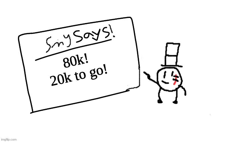 yippee | 80k!
20k to go! | image tagged in sammys/smy announchment temp,memes,funny,sammy,epic,ye | made w/ Imgflip meme maker