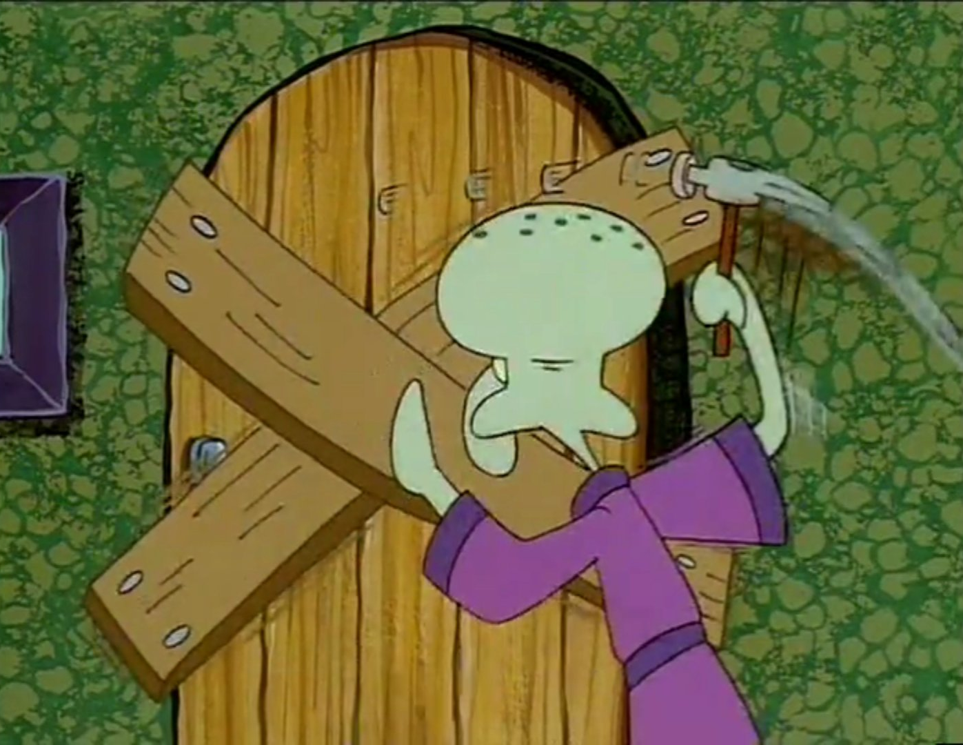 High Quality Squidward Locking a Door Blank Meme Template