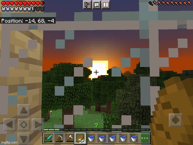 do you like the sunset view from my room? | image tagged in minecraft,sunset,house | made w/ Imgflip meme maker