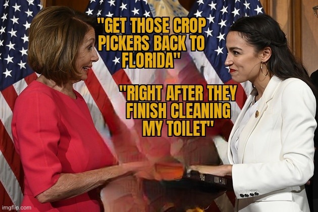 SYMPATHETIC ELITISM | image tagged in aoc,nancy pelosi,illegal immigration,liberals,crop picking | made w/ Imgflip meme maker