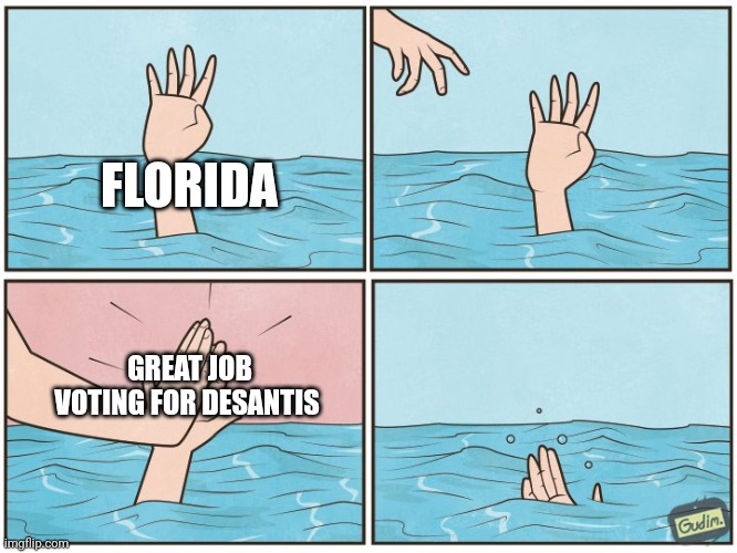 High five drown | FLORIDA; GREAT JOB VOTING FOR DESANTIS | image tagged in high five drown | made w/ Imgflip meme maker