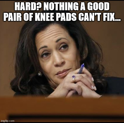 Kamala Harris  | HARD? NOTHING A GOOD PAIR OF KNEE PADS CAN'T FIX... | image tagged in kamala harris | made w/ Imgflip meme maker