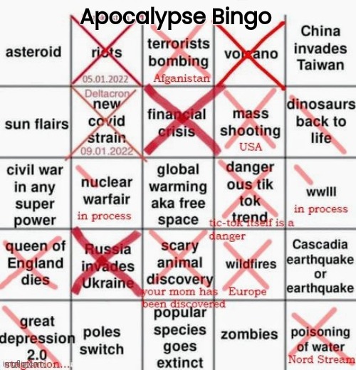 For those keeping score | Apocalypse Bingo | image tagged in reality check,apocalypse bingo,oh my god okay it's happening everybody stay calm | made w/ Imgflip meme maker