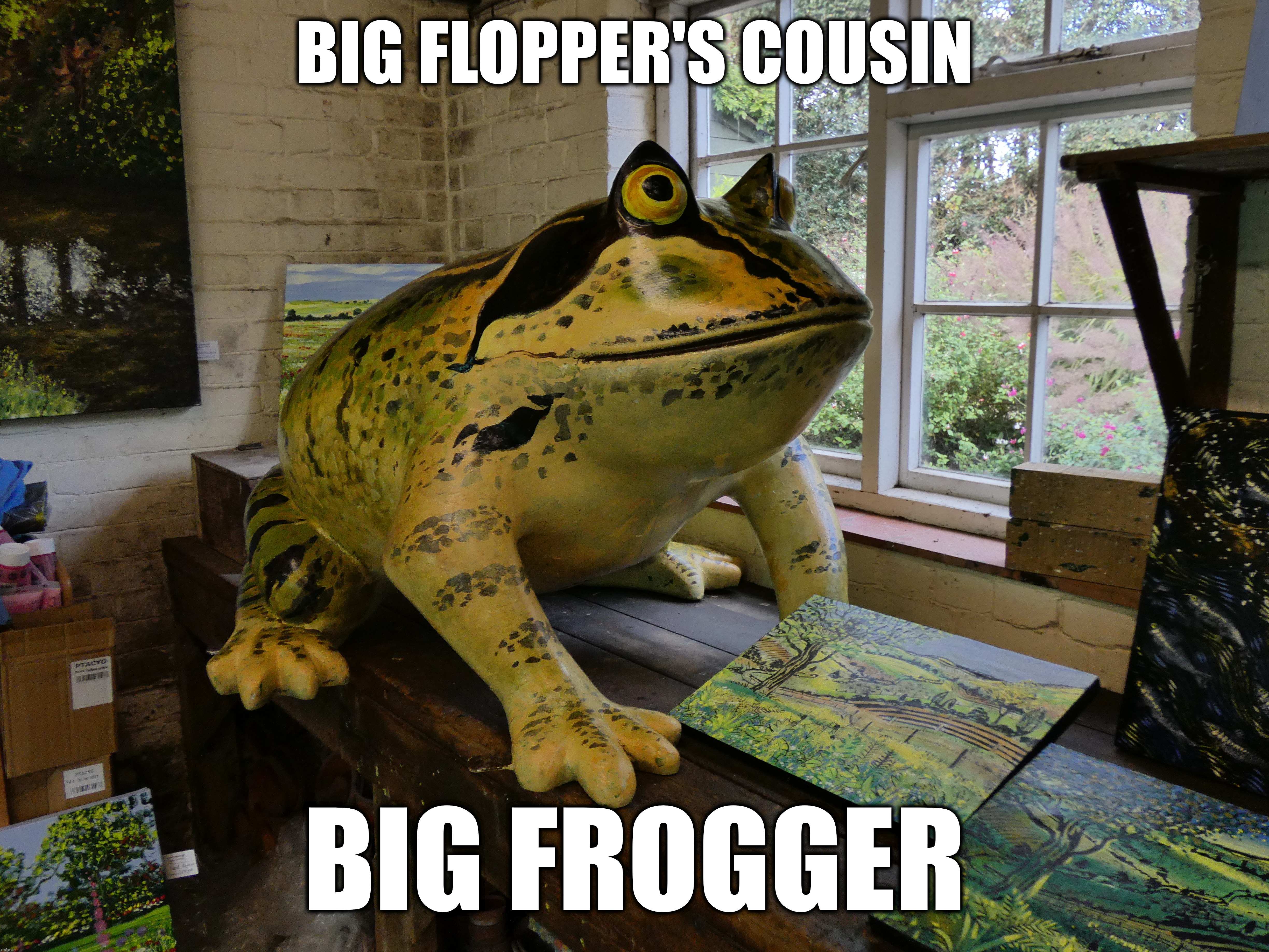 Big Frogger | BIG FLOPPER'S COUSIN; BIG FROGGER | image tagged in floppa,frog,big floppa,frogger | made w/ Imgflip meme maker