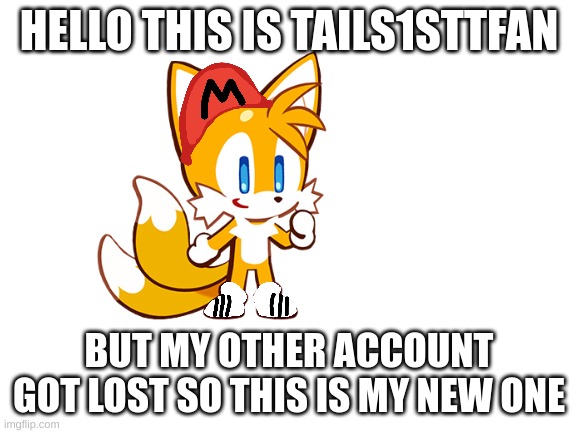 This Is Me Tails1sttfan Guys |  HELLO THIS IS TAILS1STTFAN; BUT MY OTHER ACCOUNT GOT LOST SO THIS IS MY NEW ONE | image tagged in blank white template,tails1sttfan,deleted accounts,im back,my account got deleted | made w/ Imgflip meme maker