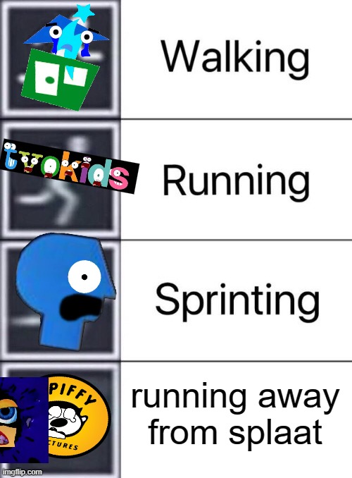Walking, Running, Sprinting Meme (Logos Version) | running away from splaat | image tagged in walking running sprinting | made w/ Imgflip meme maker
