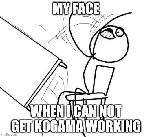 Table Flip Guy Meme | MY FACE; WHEN I CAN NOT GET KOGAMA WORKING | image tagged in memes,table flip guy | made w/ Imgflip meme maker