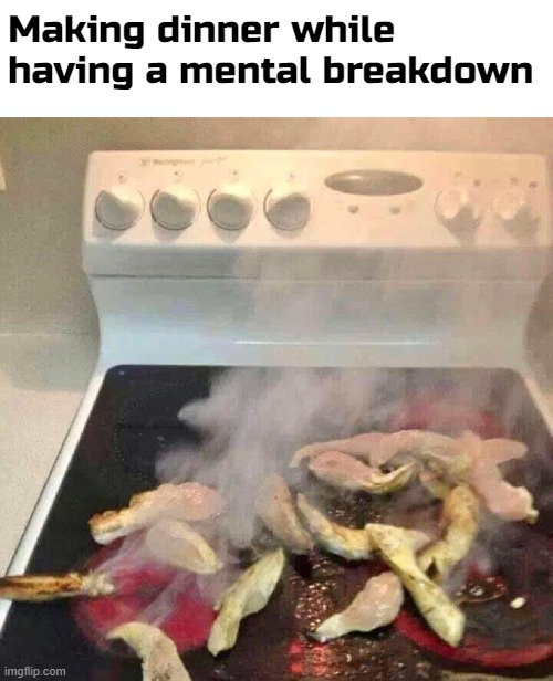 Making dinner while having a mental breakdown | image tagged in blank white template | made w/ Imgflip meme maker