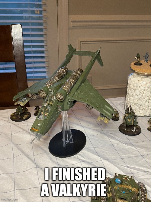 I also got some terrain I’ll post it soon | I FINISHED A VALKYRIE | image tagged in memes,warhammer40k | made w/ Imgflip meme maker