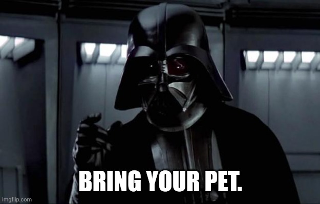 Darth Vader | BRING YOUR PET. | image tagged in darth vader | made w/ Imgflip meme maker