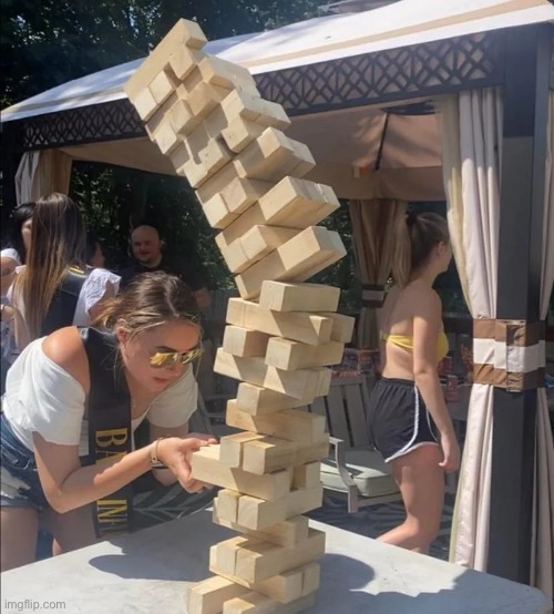 Girl jenga falling meme | image tagged in girl jenga falling meme | made w/ Imgflip meme maker
