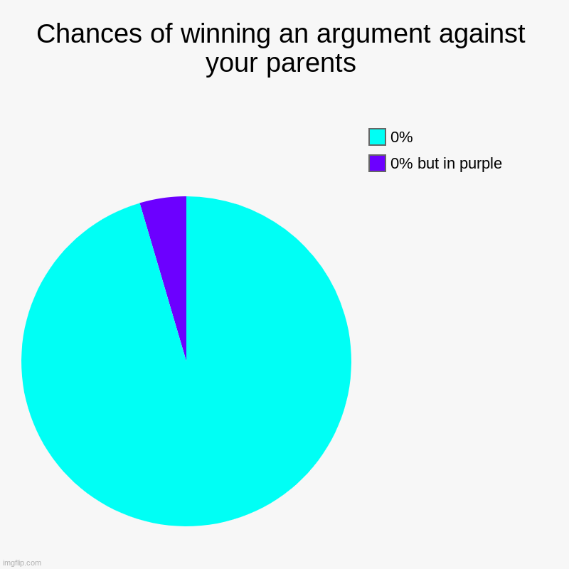 Chances of winning an argument against your parents | 0% but in purple, 0% | image tagged in charts,pie charts | made w/ Imgflip chart maker